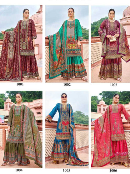 YNF Pure Crape Silk Fully Stitched Sharara Suit with Digital Print & Real Mirror Work