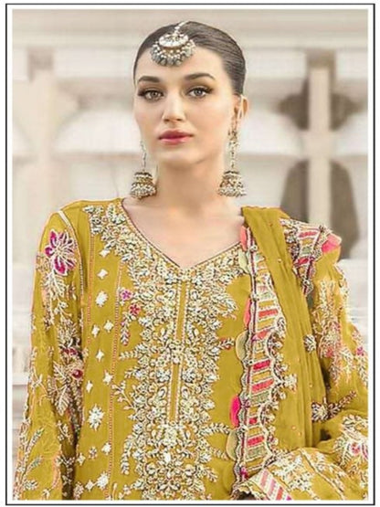 Women’s Chiffon Sequence Work Suit (XS to 5XL) with Khatli Neck Embroidery - RE