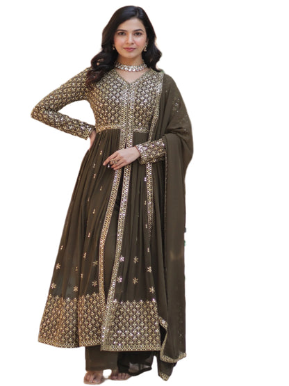 ES Faux Georgette with Embroidered Work Readymade Kurti with Pant & Dupatta Set