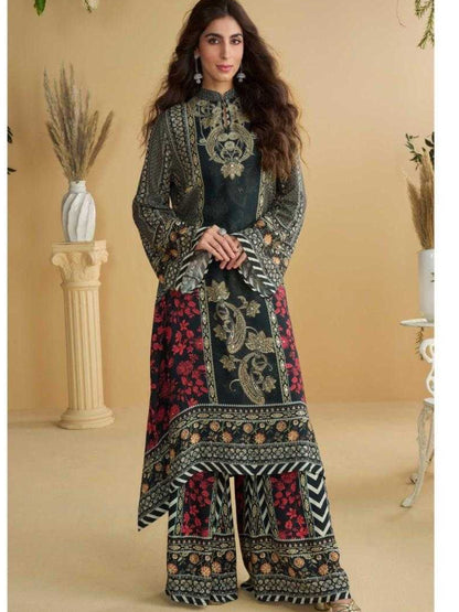 YNF Crepe Silk Suit Set | Printed Top Palazzo | Hand Aari Gota Patti Work