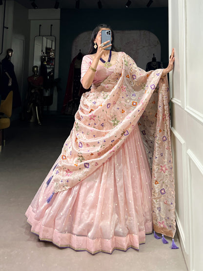 ES Lehenga Blouse & Dupatta with Sequins & Thread Embroidery work With Lace Border