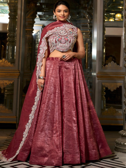 ES Elegant Gold Crush Lehenga Set with Sequins, Jarkan Work