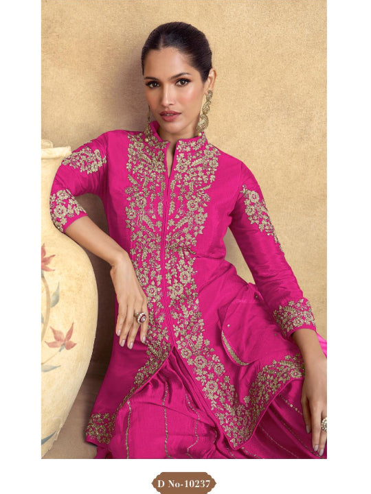 ES Top and Plazzo in Premium Chinon Silk (Free Size Stitch) & Dupatta in Premium Net