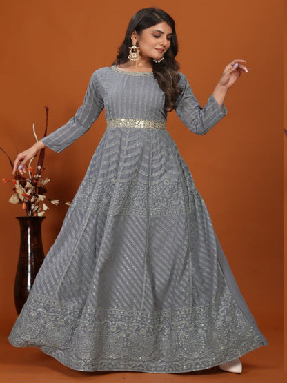 MV Premium Fox Georgette With Heavy Embroidery Work Gown & Dupatta