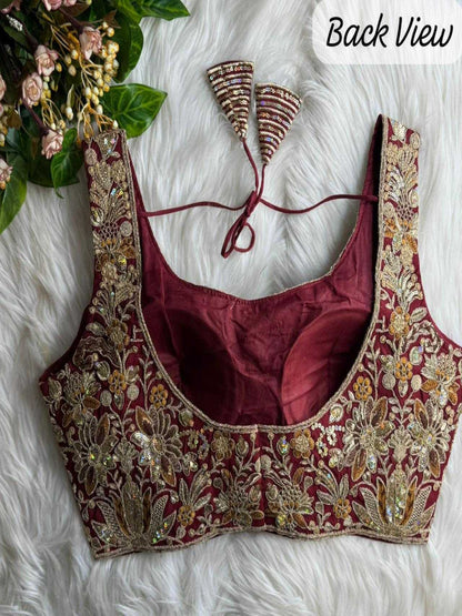 YNF Premium Roman Silk Bridal Blouse with Heavy Rainbow Sequence & Jari Work