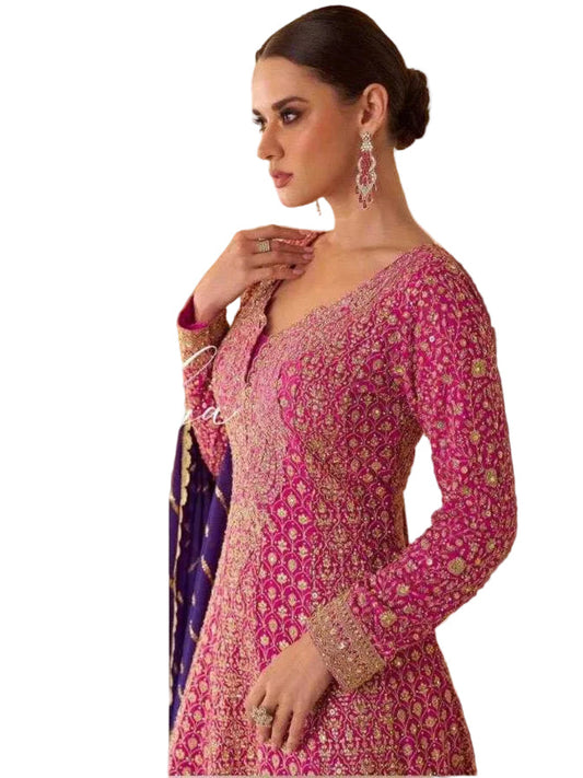 RE Premium Real Georgette Embroidered Plazo Set with Swarovski Diamond Work