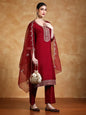 KF Women Zari & Sequin Embroidered Yoke Kurta With Trouser & Dupatta