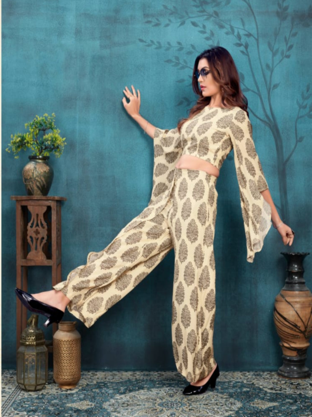 MV Designer & Stylish Viscose Maslin Cord-Set - Cream