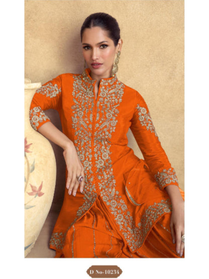 ES Top and Plazzo in Premium Chinon Silk (Free Size Stitch) & Dupatta in Premium Net