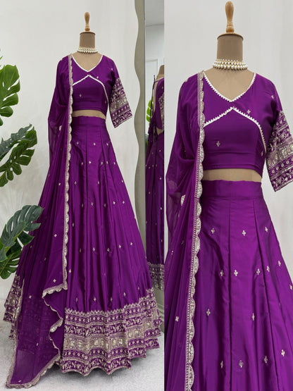 ES Satin silk Lehenga Choli & Dupatta with Thread with Sequins