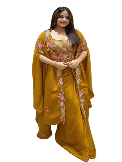 RE Premium Rangoli Silk 3-Piece Indo-Western Set | Sequence Embroidery Blouse, Dhoti & Shrug