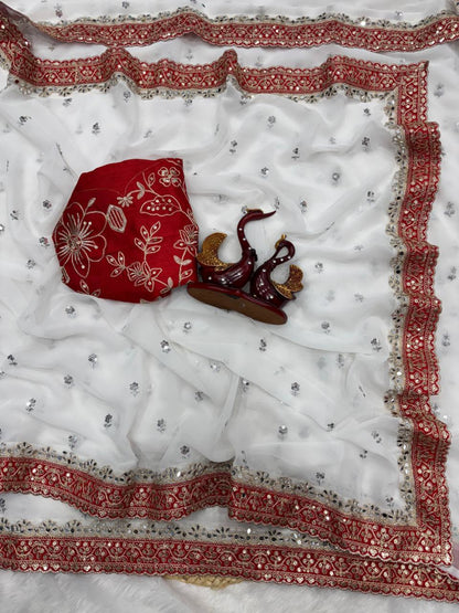 RE_YN Designer Faux Georgette Saree with Real Mirror & 5mm Sequins Work