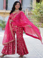 ES Georgette Jacquard Top, Gharara, and Dupatta with Sequins Embroidery and Lace Border