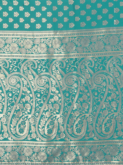 KF Aqua Blue & Maroon Banarasi Silk Woven Design Kanjeevaram Saree