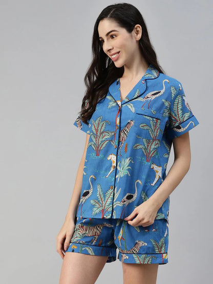 Divena Multi Color Cotton Floral Print Night Suit