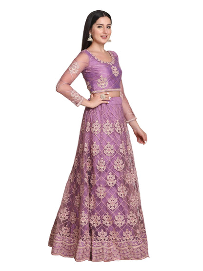 YNF Designer Purple Net Lehenga (Stitched) Choli Set with Heavy Embroidery and Stone Work