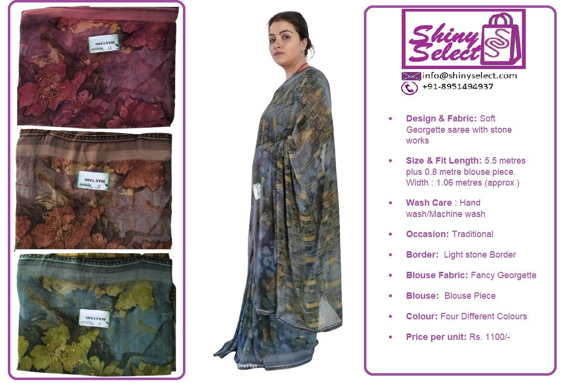ShinySelect Soft & comfortable Georgette saree with light stone work