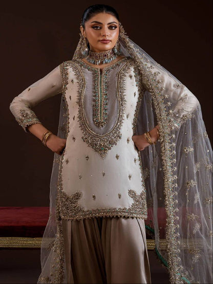 RE Crape Silk Sequence Embroidered Suit Set with Butterfly Net Dupatta