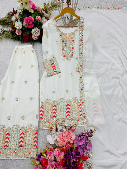 ES Pure Chinon Silk Top-Plazzo with Dupatta Set Fully Stitched