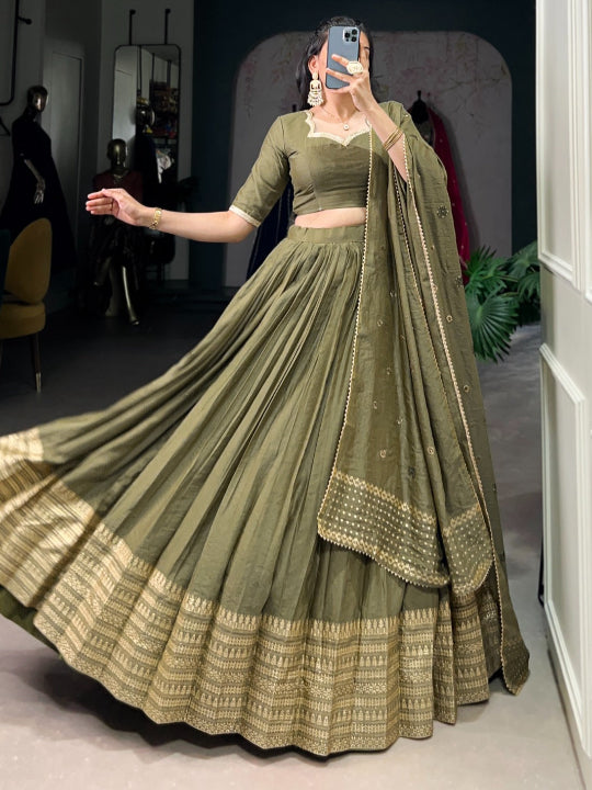ES Pure Chanderi Plain Lehenga with Intricate Zari Work Border