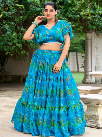 Chiffon Floral Print Stitched Lehenga Choli