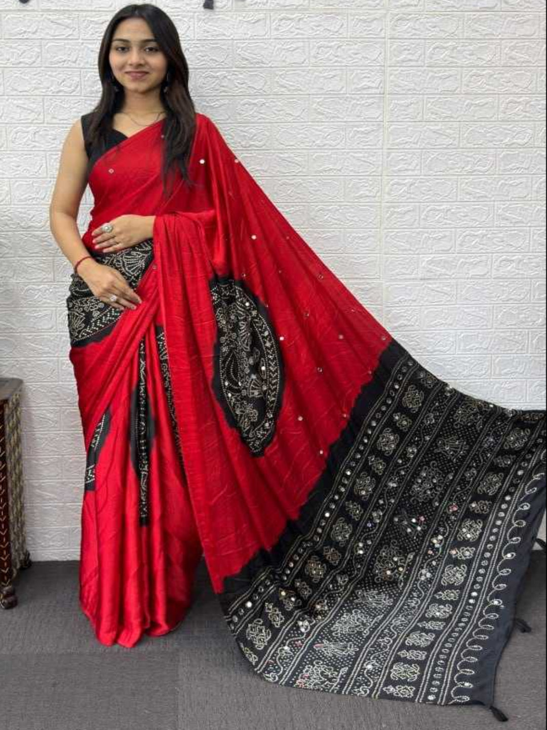 YNF Heavy Mirror Work Japan Satin Silk Saree with Latkan Pallu