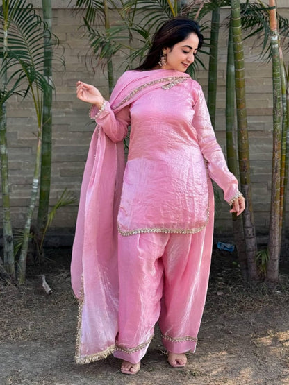 RE Premium Fendi Satin Designer Farsi Salwar Set with Real Mirror & Pearl Work