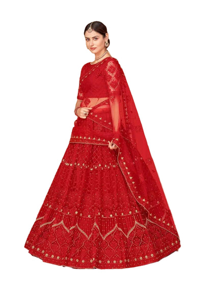 YNF Regal Red Net Lehenga Choli Set with Heavy Pearl & Embroidery Work