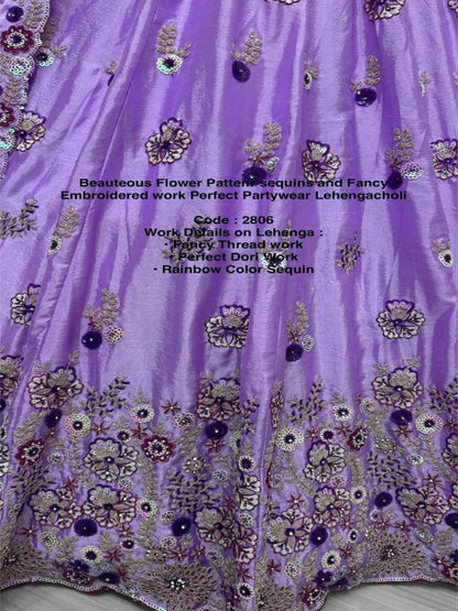 ES Beauteous Flower Pattern Chinon sequins and Fancy Lehenga Choli & Dupatta