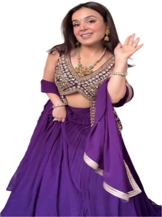 ES Faux Georgette Lehenga Set  with fully Stitched Blouse & Dupatta