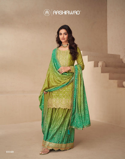 ES New Free-Size Stitched Catalog – Elegant Chinnon Silk Top, Plazzo & Dupatta