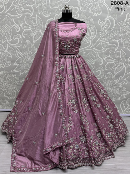 ES Gold Crush Pure Fabric Lehenga with Motif & Crystal Pipe Handwork