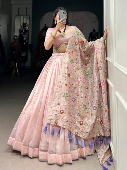 ES Lehenga Blouse & Dupatta with Sequins & Thread Embroidery work With Lace Border