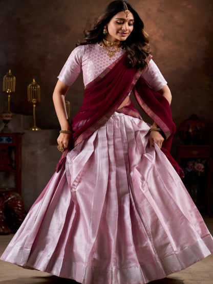 ES Elegant Jacquard Silk Lehenga Set with Weaving Work and Georgette Dupatta