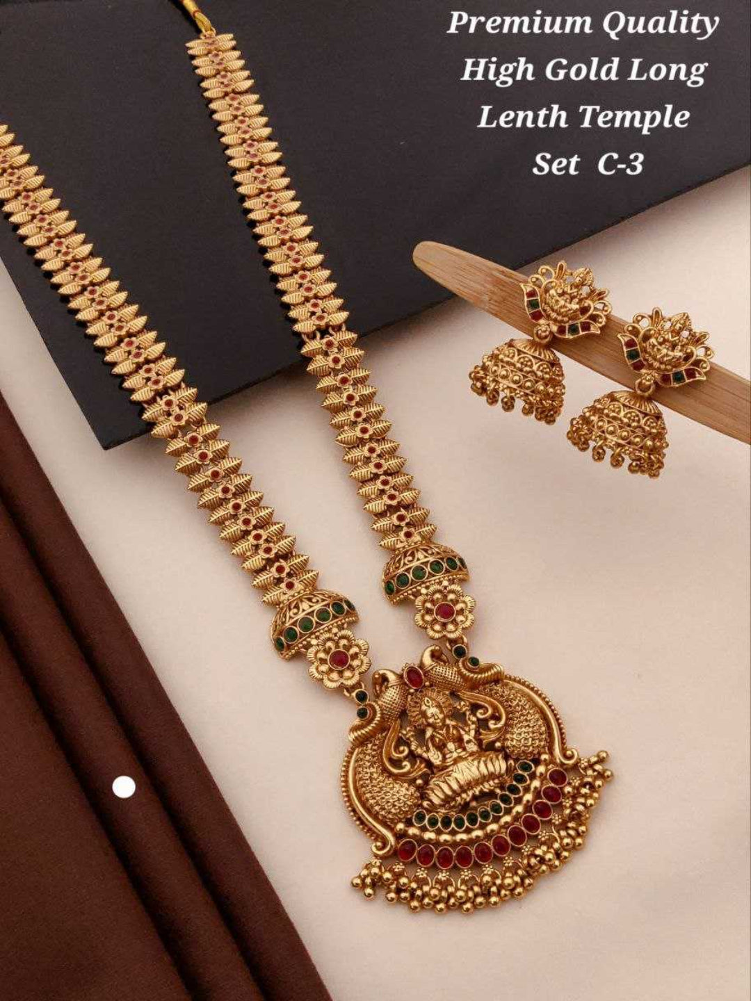 YNF Premium High Gold Long Temple Necklace Set with Jhumka Earrings for Weddings