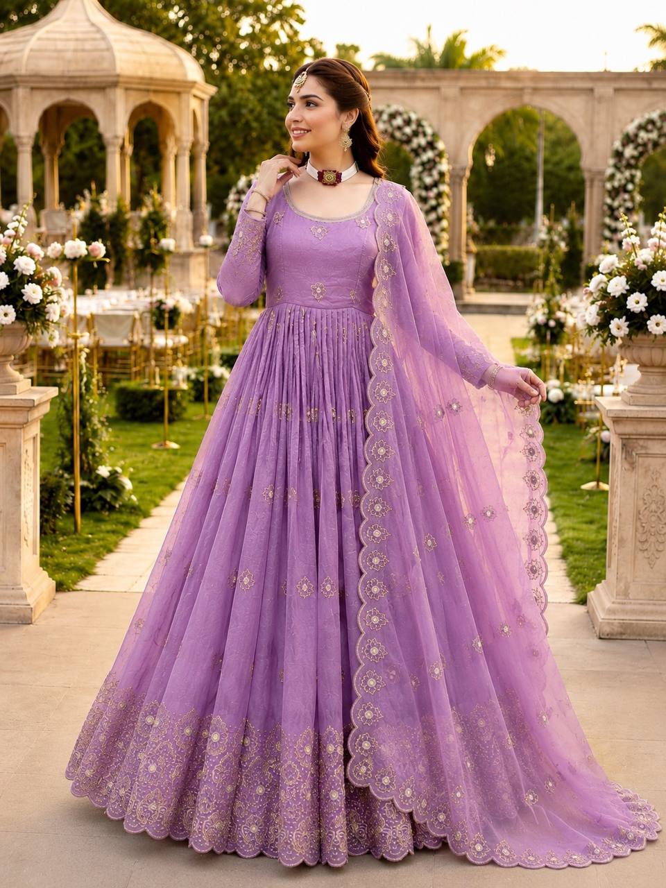 RE Gold Crazy Sequence Embroidery Fully Stitched Gown with Dupatta