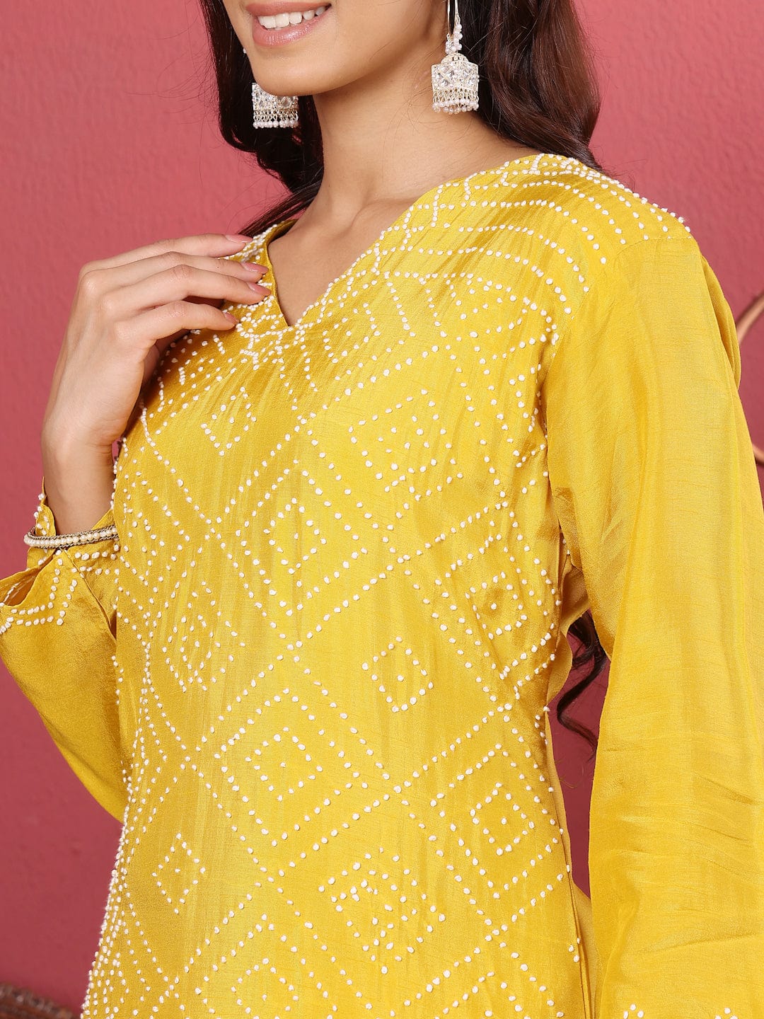 KF Hand Embroidered French Knot Kurta with Tonal Bottom and Embroidered Dupatta