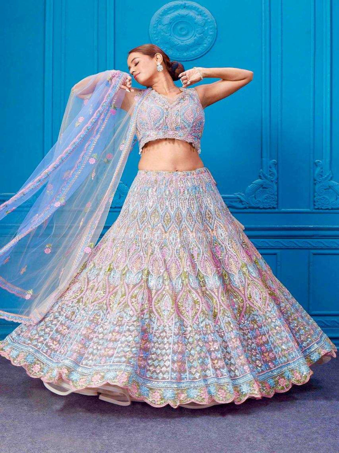 YNF Heavy Embroidered Soft Net Lehenga Choli with Real Mirror Handwork