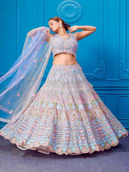 YNF Heavy Embroidered Soft Net Lehenga Choli with Real Mirror Handwork