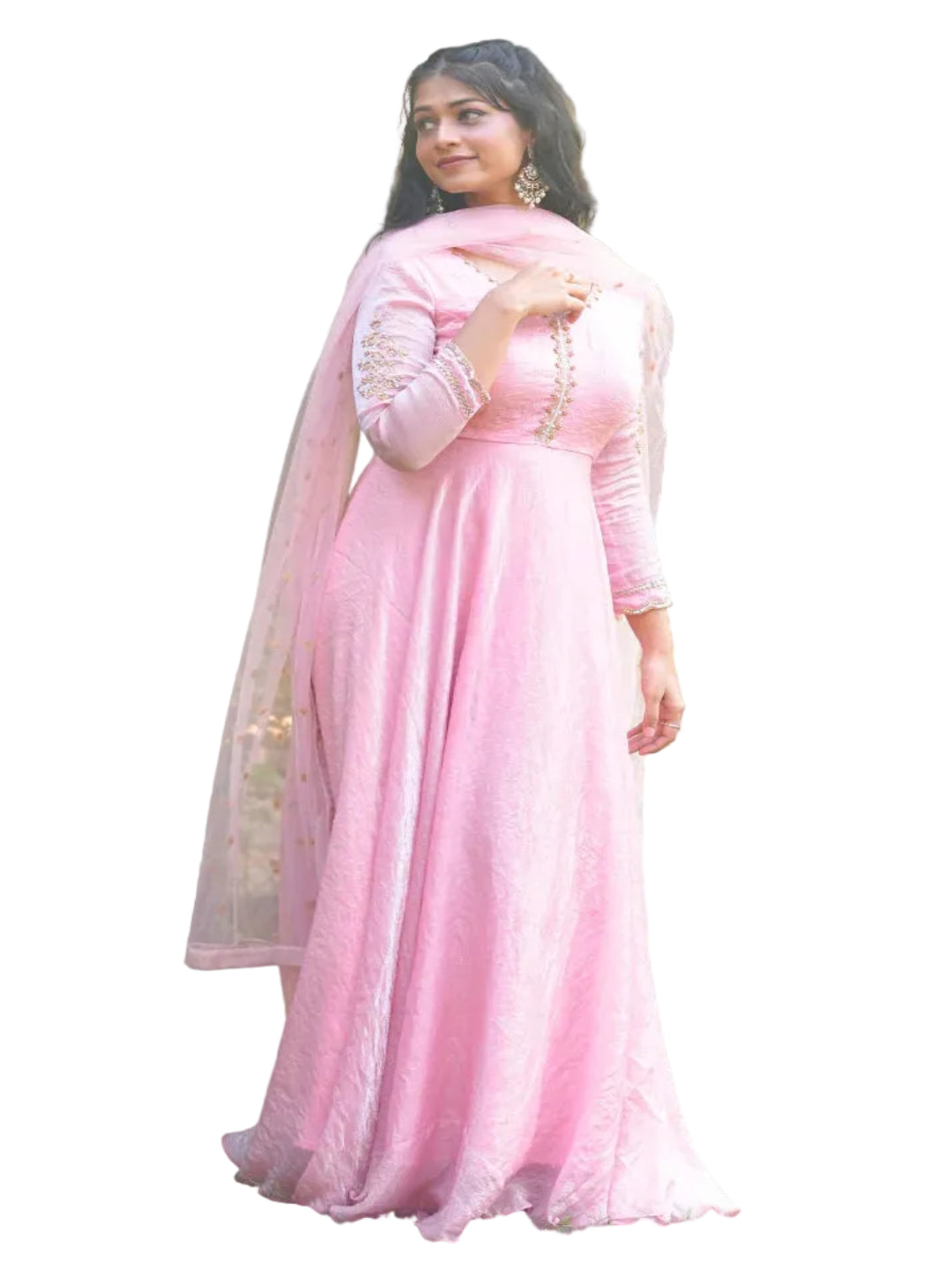 RE Designer Pink Chinnon Silk Anarkali with Complete Lining and Matching Dupatta