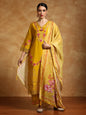 KF Floral Heavy Thread Embroidered Schffili Hem Kurta with Trouser & Dupatta