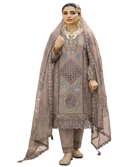 Women’s Heavy Chiffon Embroidered Suit with Hand Khatli Work and French Silk Bottom (XS-5XL)-RE