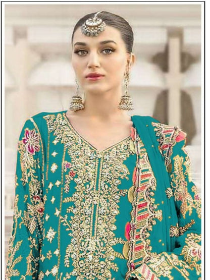 Women’s Chiffon Sequence Work Suit (XS to 5XL) with Khatli Neck Embroidery - RE