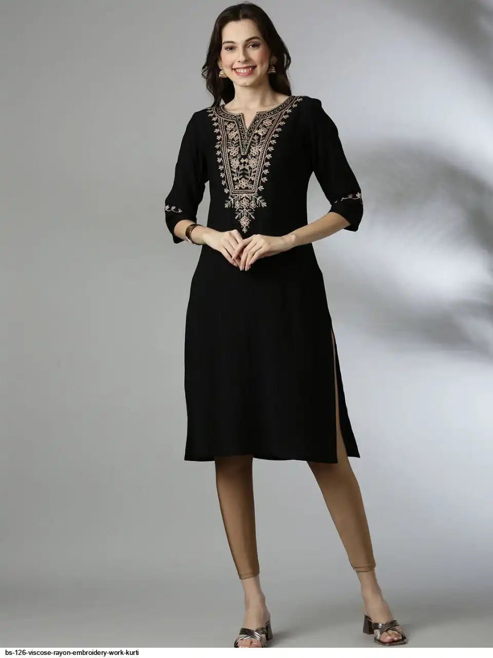 WT Women’s Viscose Rayon Straight Kurti with Elegant Embroidery Work