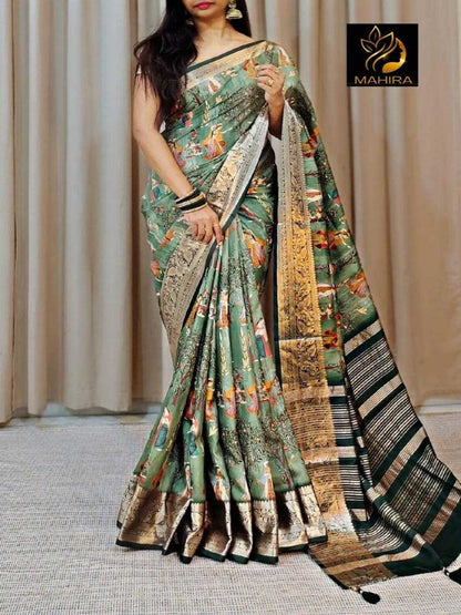 YNF Designer Lightweight Pure Dola Silk Saree with All-Over Pichwai Kalamkari & Luxurious Bandhani Pallu