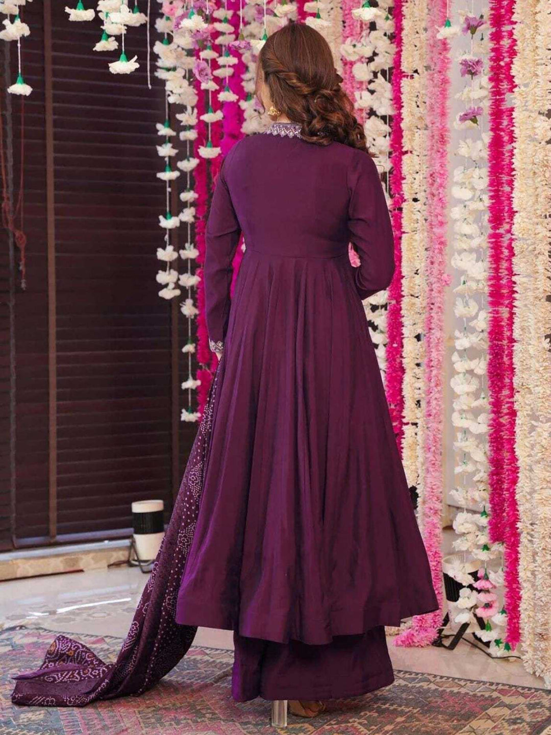 YNF Vichitra Silk Purple Anarkali with Plazzo & Chanderi Dupatta