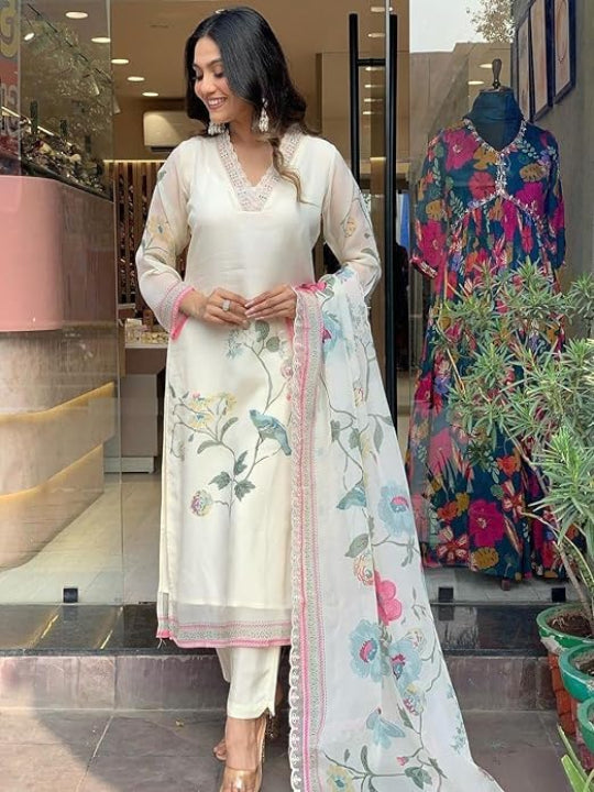 ICF Women Floral Print Straight Kurta Suit Set with pant & dupatta