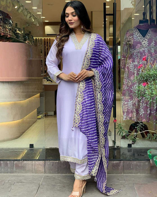 ICF Women Cotton Blend Embroidered Straight Kurta Set with Dupatta