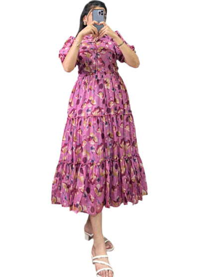 ES Women Tabby Silk Floral Printed Frock