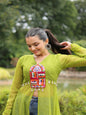 ES front open long kurti with Leheriya print and kutchi patchwork